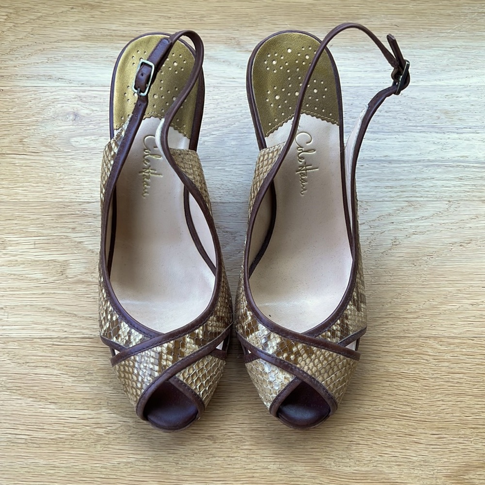 Women’s Cole Haan Slingback Wedge Heel Peeptoe Snakeskin. Size 8.5.